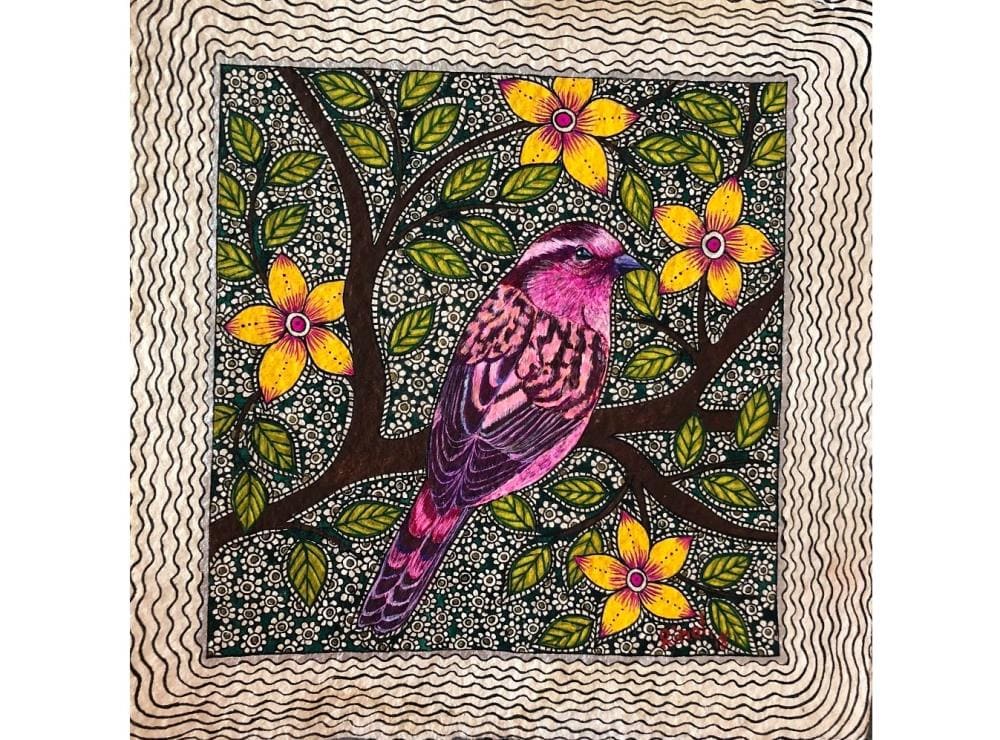 Buy Rose Finch Art Print | Madhubani Folk Art | USA