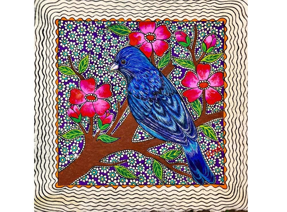 Buy Indigo Bunting Print – Folk Bird Art by Rinal Parikh USA